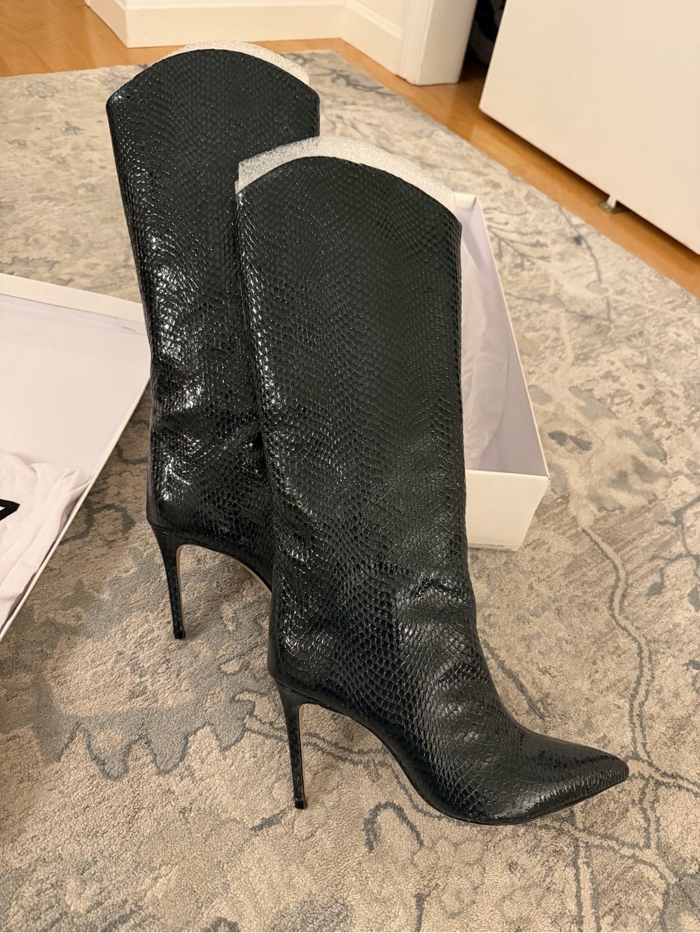 SCHUTZ Posy Green Snake-Print Heeled Boots
